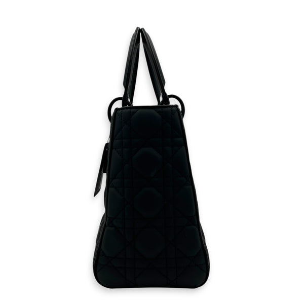 Lady Dior Top Handle Bag Medium Black in Lambskin, Ultramatte hardware