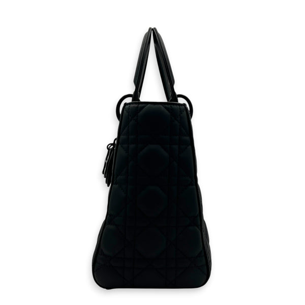 Lady Dior Top Handle Bag Medium Black in Lambskin, Ultramatte hardware