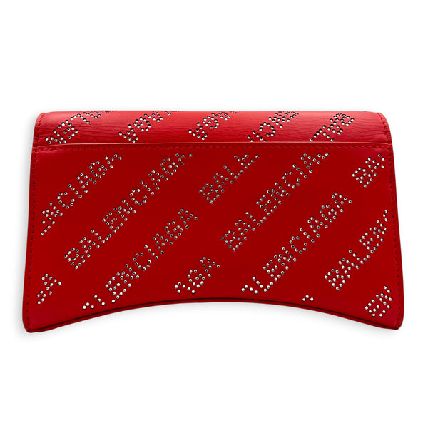 Hourglass Wallet On Chain Red in Calfskin, Silver hardware