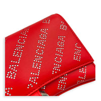 Hourglass Wallet On Chain Red in Calfskin, Silver hardware