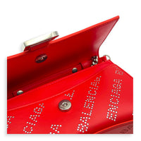 Hourglass Wallet On Chain Red in Calfskin, Silver hardware