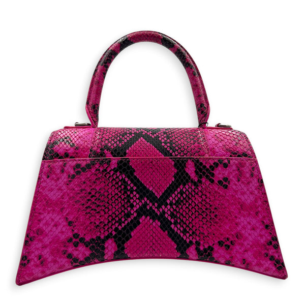 Hourglass Small Pink Top Handle Bag in Python Leather, Silver hardware