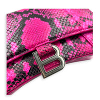 Hourglass Small Pink Top Handle Bag in Python Leather, Silver hardware
