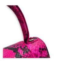 Hourglass Small Pink Top Handle Bag in Python Leather, Silver hardware