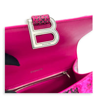 Hourglass Small Pink Top Handle Bag in Python Leather, Silver hardware