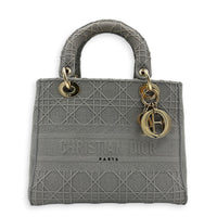 Lady D-Lite Top Handle Bag Grey in Canvas, Gold hardware