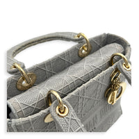 Lady D-Lite Top Handle Bag Grey in Canvas, Gold hardware