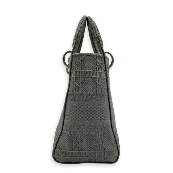 Lady D-Lite Top Handle Bag Grey in Canvas, Gold hardware