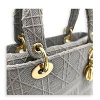 Lady D-Lite Top Handle Bag Grey in Canvas, Gold hardware