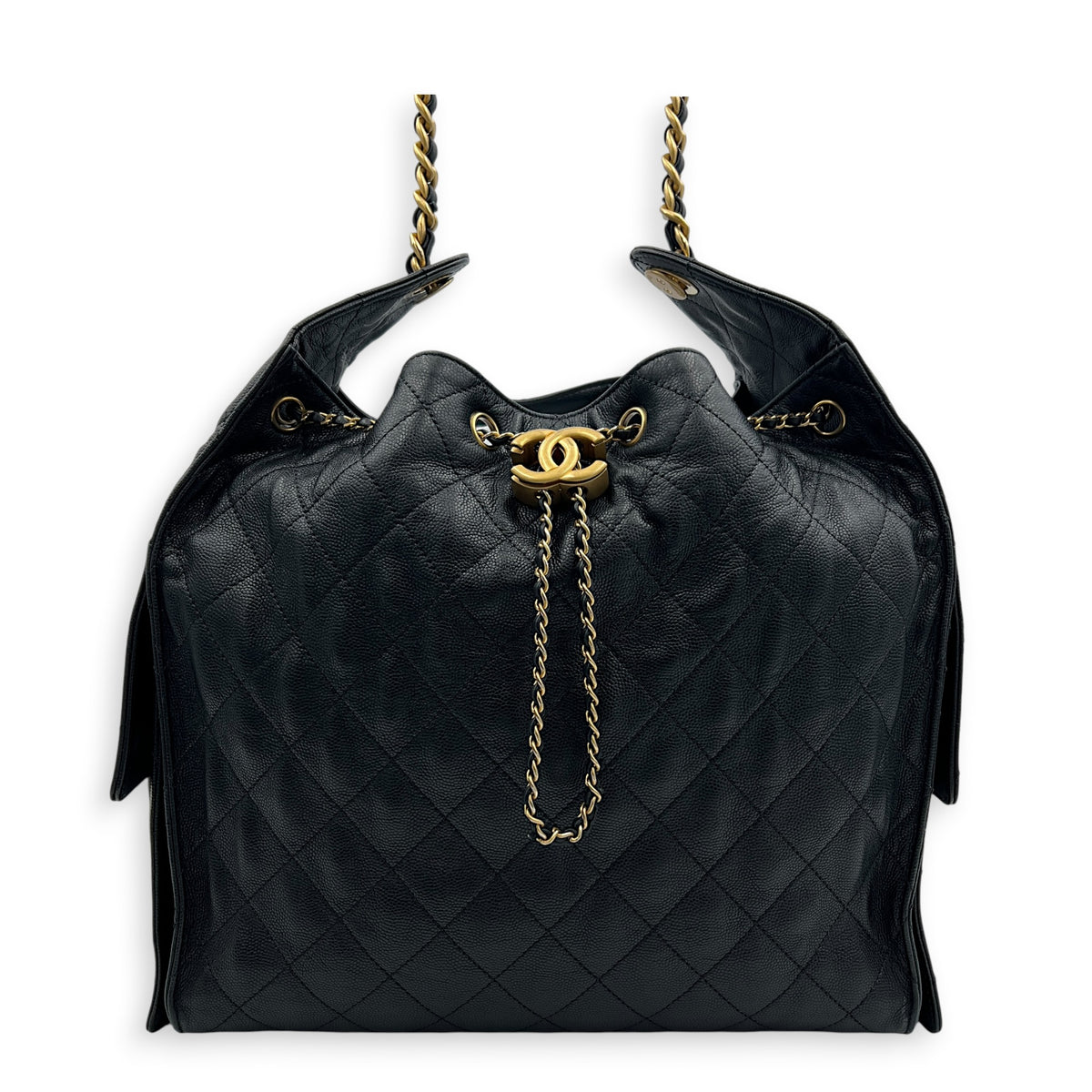 C25 Medium Black Shoulder Bag in Caviar Leather, Gold hardware