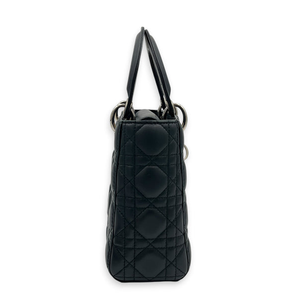 Lady Dior Top Handle Bag Black in Lambskin, Silver hardware