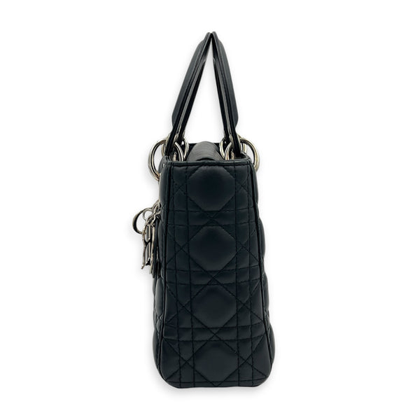 Lady Dior Top Handle Bag Black in Lambskin, Silver hardware