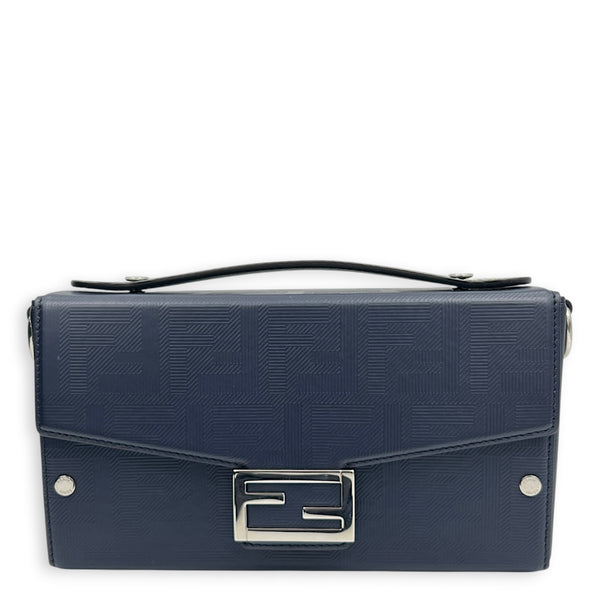 Baguette Box Shoulder Bag Blue in Coated Canvas, Silver hardware