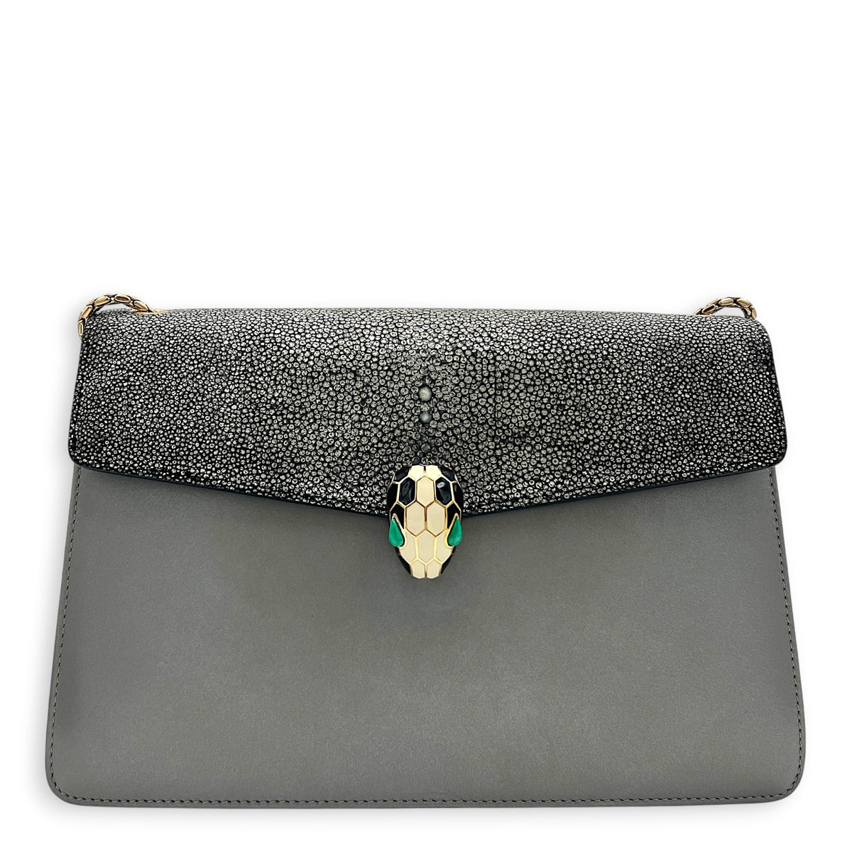 Serpenti Forever Shoulder Bag Grey in Stringray, Gold hardware