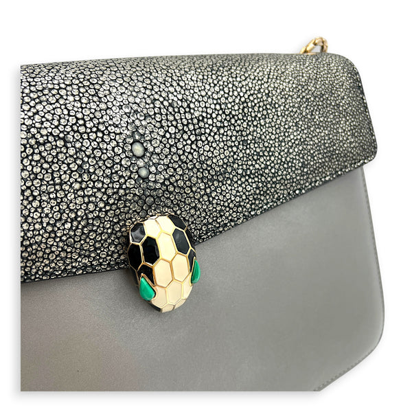 Serpenti Forever Shoulder Bag Grey in Stringray, Gold hardware