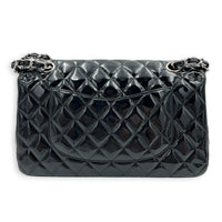 Classic Medium Black Shoulder Bag in Patent Leather, Silver hardware