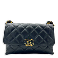 23K CC Flap Shoulder Bag Black in Calfskin, Gold hardware
