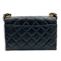 23K CC Flap Shoulder Bag Black in Calfskin, Gold hardware