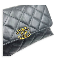 23K CC Flap Shoulder Bag Black in Calfskin, Gold hardware