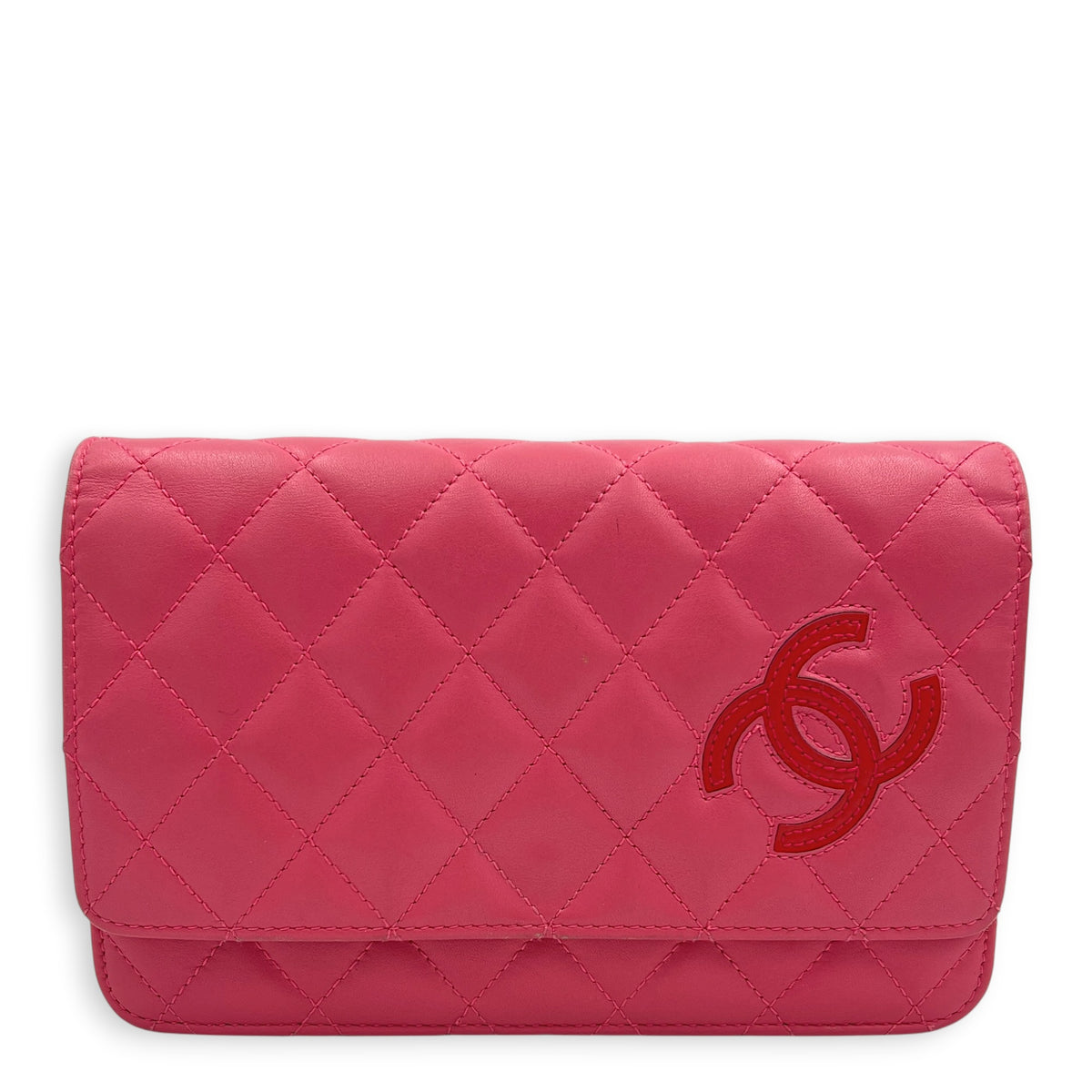 CC Wallet On Chain Pink in Lambskin, Silver hardware