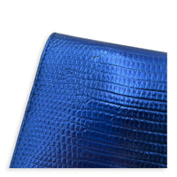 Cannage Clutch On Chain Blue in Embossed Lizard, Silver hardware