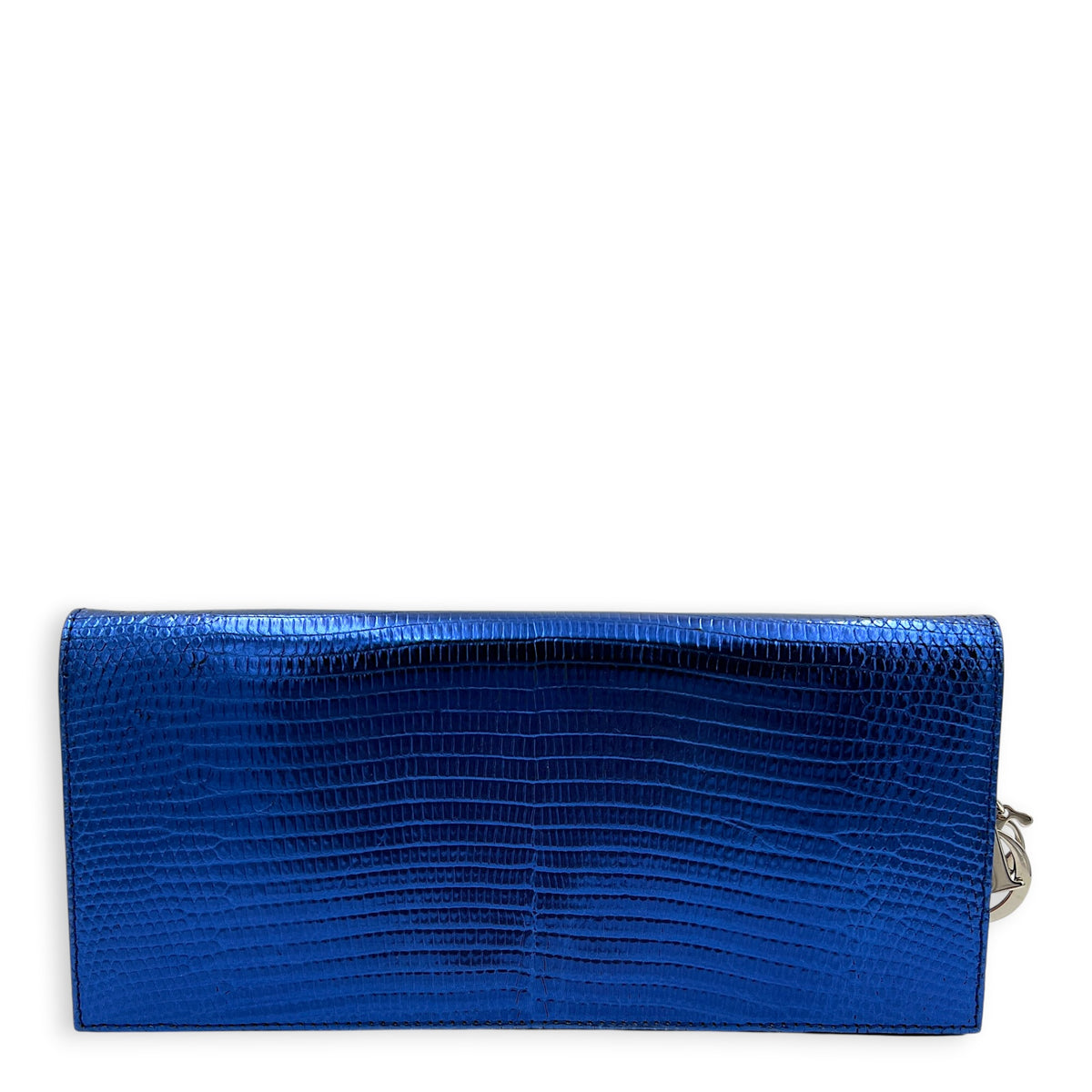 Cannage Clutch On Chain Blue in Embossed Lizard, Silver hardware