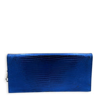 Cannage Clutch On Chain Blue in Embossed Lizard, Silver hardware