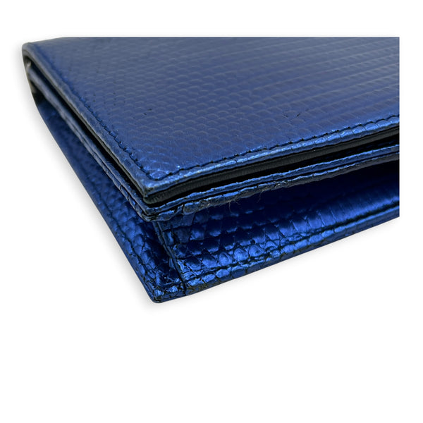 Cannage Clutch On Chain Blue in Embossed Lizard, Silver hardware