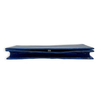 Cannage Clutch On Chain Blue in Embossed Lizard, Silver hardware