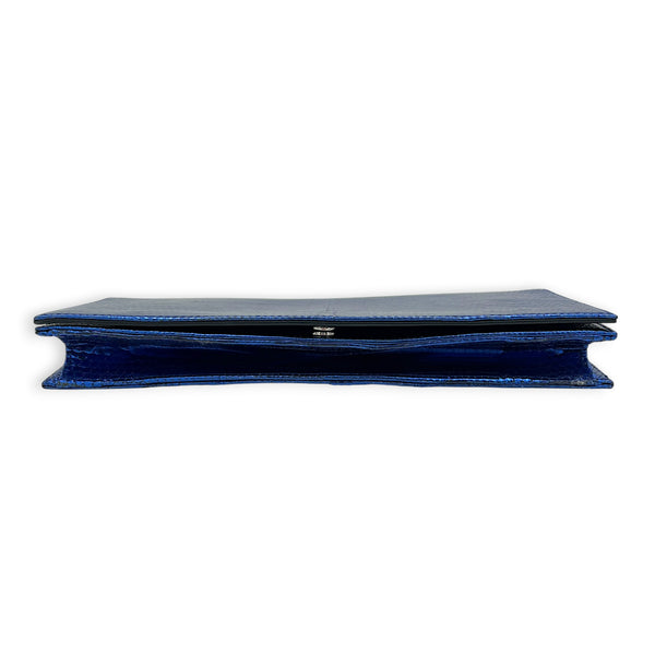 Cannage Clutch On Chain Blue in Embossed Lizard, Silver hardware
