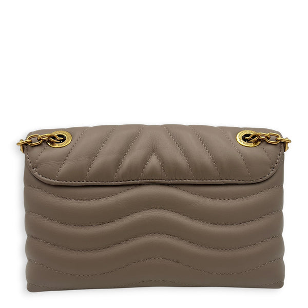 New Wave Shoulder Bag Beige in Calfskin, Gold hardware