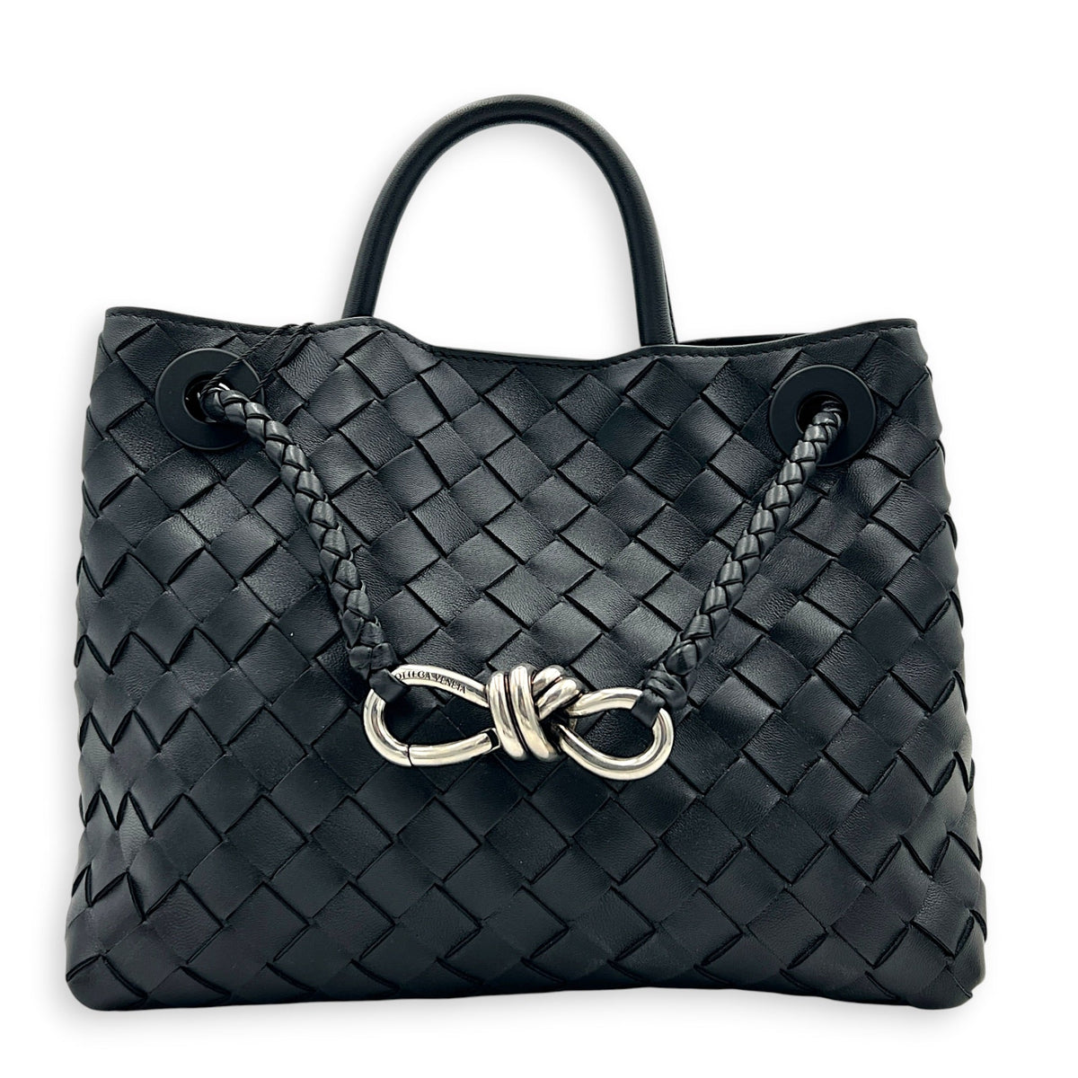 Andiamo Small Black Shoulder Bag in Lambskin, Ruthenium hardware