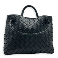 Andiamo Small Black Shoulder Bag in Lambskin, Ruthenium hardware