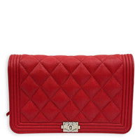 Boy Wallet On Chain Red in Caviar Leather, Silver hardware