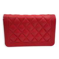 Boy Wallet On Chain Red in Caviar Leather, Silver hardware