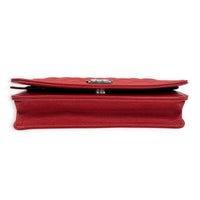 Boy Wallet On Chain Red in Caviar Leather, Silver hardware
