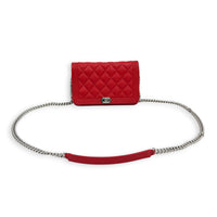 Boy Wallet On Chain Red in Caviar Leather, Silver hardware