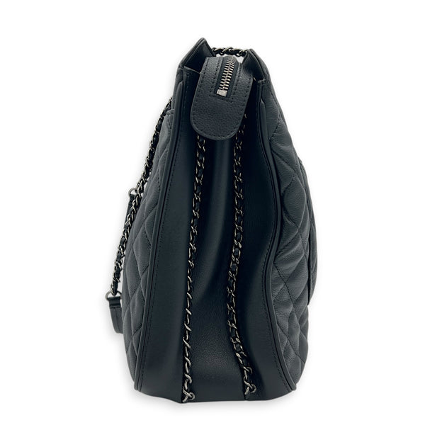 Frame In Chain Shopping Tote Bag Black in Calfskin, Silver hardware