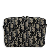 Double Zip Camera Shoulder Bag Blue in Jacquard, Silver hardware