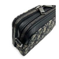 Double Zip Camera Shoulder Bag Blue in Jacquard, Silver hardware