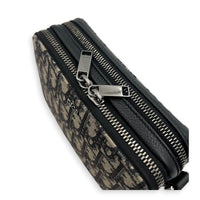 Double Zip Camera Shoulder Bag Blue in Jacquard, Silver hardware