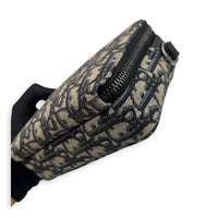 Double Zip Camera Shoulder Bag Blue in Jacquard, Silver hardware