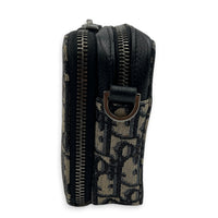 Double Zip Camera Shoulder Bag Blue in Jacquard, Silver hardware