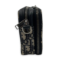 Double Zip Camera Shoulder Bag Blue in Jacquard, Silver hardware