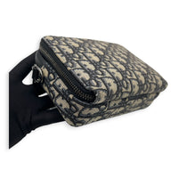 Double Zip Camera Shoulder Bag Blue in Jacquard, Silver hardware