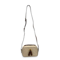Saintonge White Shoulder Bag in Empreinte Leather, Gold hardware
