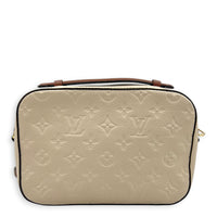 Saintonge White Shoulder Bag in Empreinte Leather, Gold hardware
