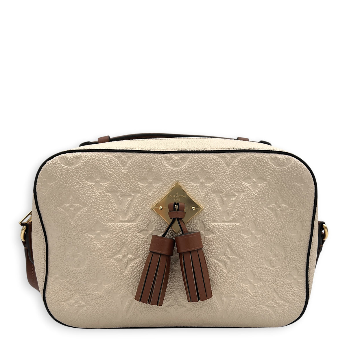Saintonge White Shoulder Bag in Empreinte Leather, Gold hardware