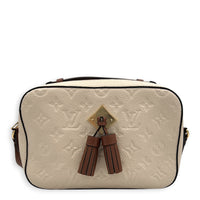 Saintonge White Shoulder Bag in Empreinte Leather, Gold hardware
