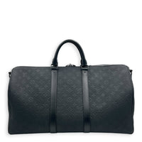 Keepall Bandouliere 50 Black Top Handle Bag in Taurillon Leather, Black hardware